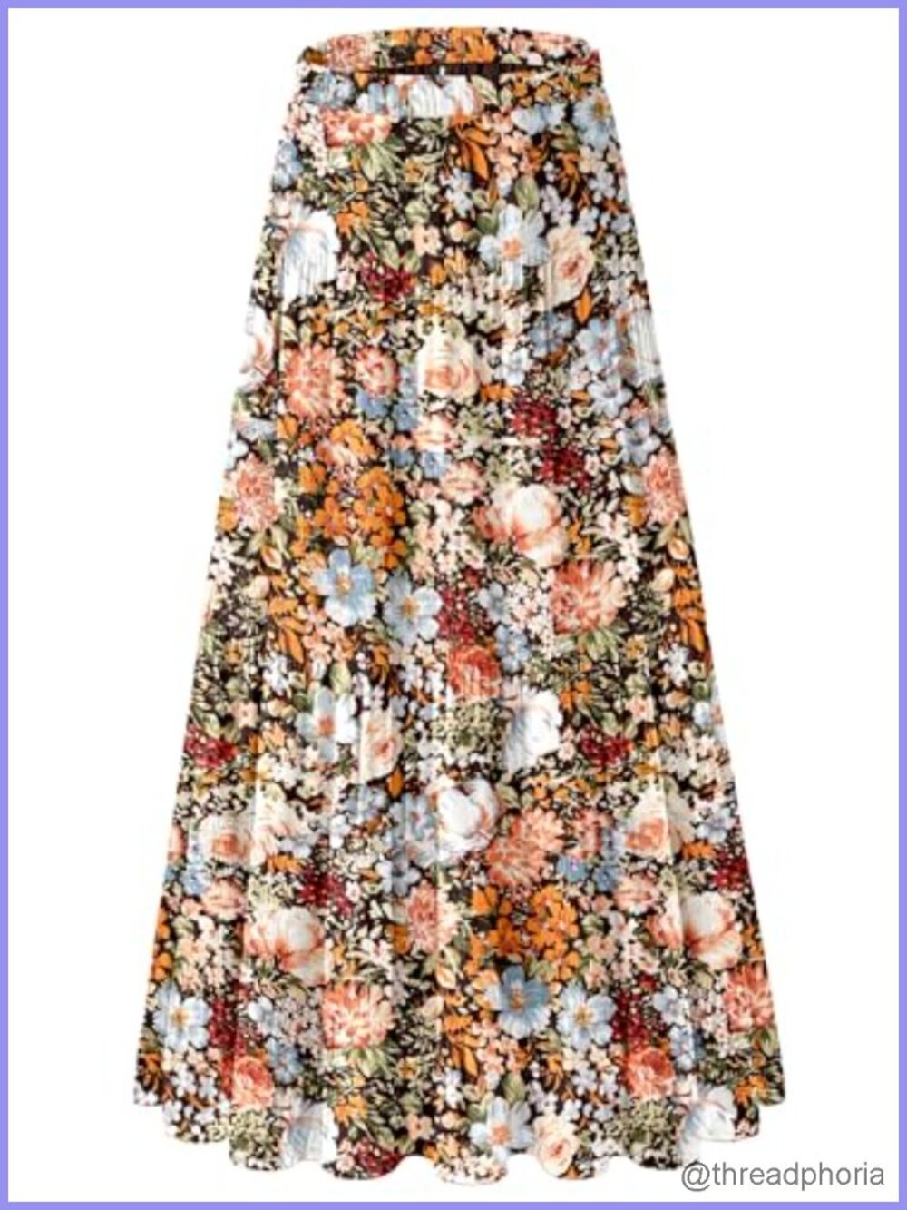 Women's Pleated Tiered Boho Chiffon Maxi Skirt A-Line Floral